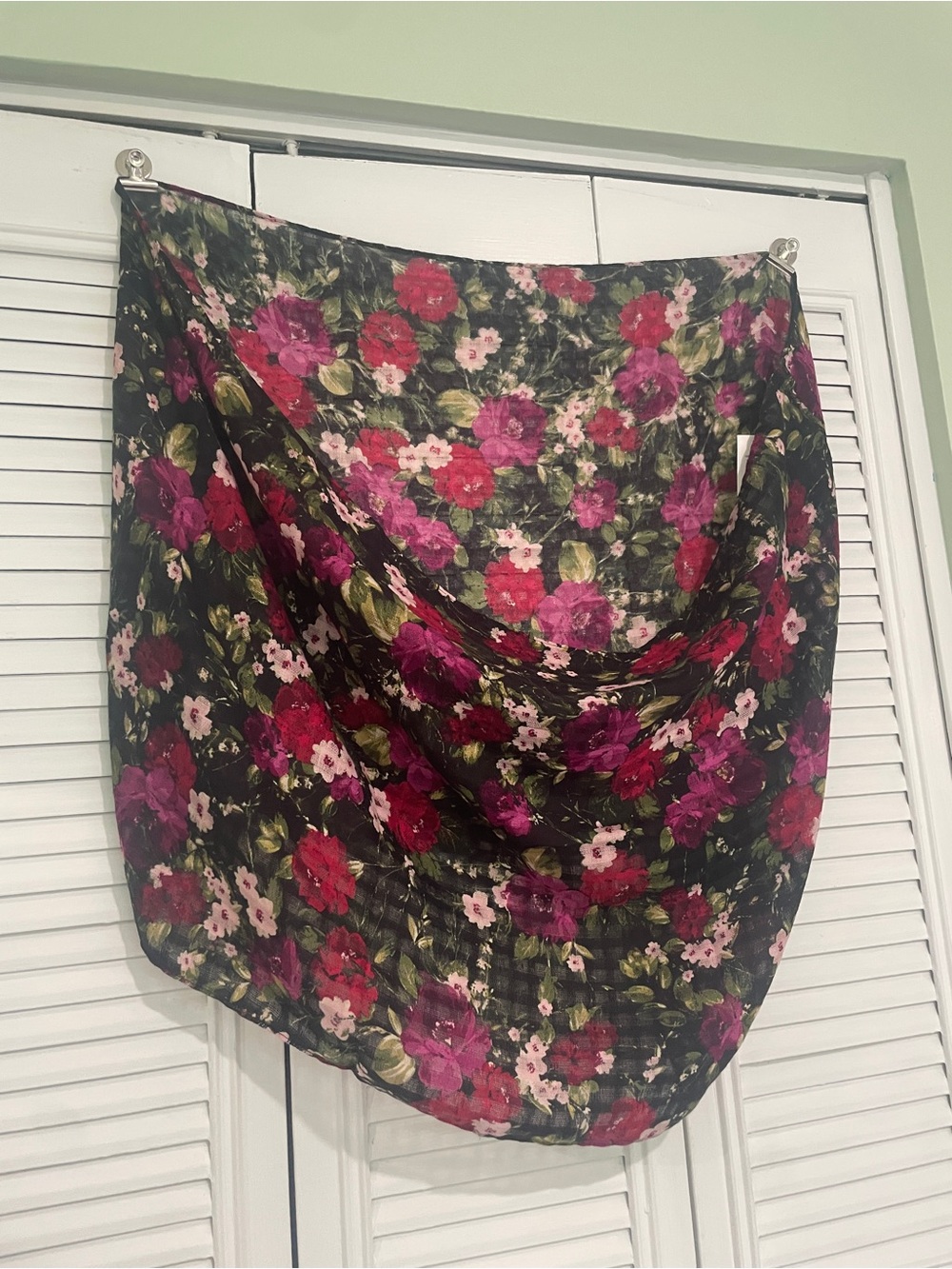 J. Jill Black Floral Scarf with Pink & Red Blooms